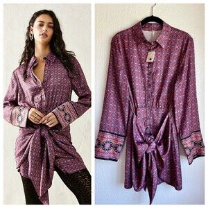 NWT Free People Silky Rillo Sarong Shirtdress or Top in Blackberry Tapestry Sz S